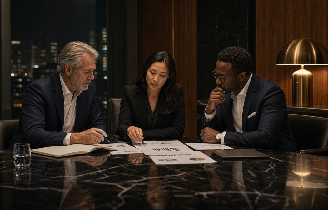 Investors reviewing a seed-stage opportunity in a boardroom