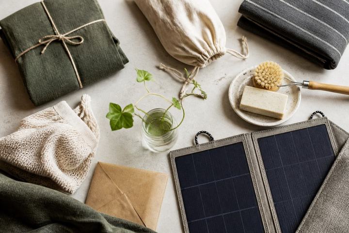 Sustainable textiles and materials in an airy still life